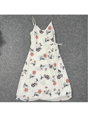 LOFT Floral Wrap Dress XS Ivory Sleeveless Tie Waist NWT